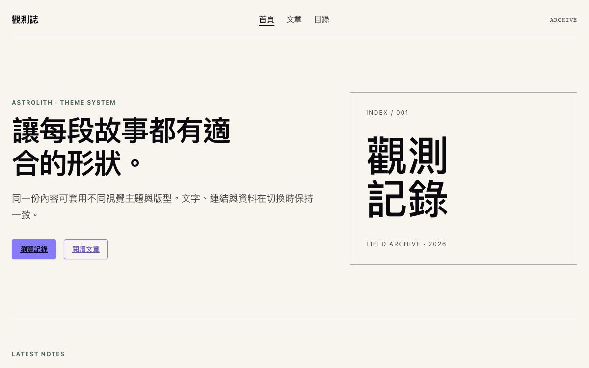 Archive 首頁:編號式索引與大字觀測記錄構圖